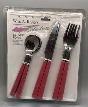Wm. A. Rogers Stainless Flatware Service for 4 Pink Oneida Taiwan Retro NOS Vtg